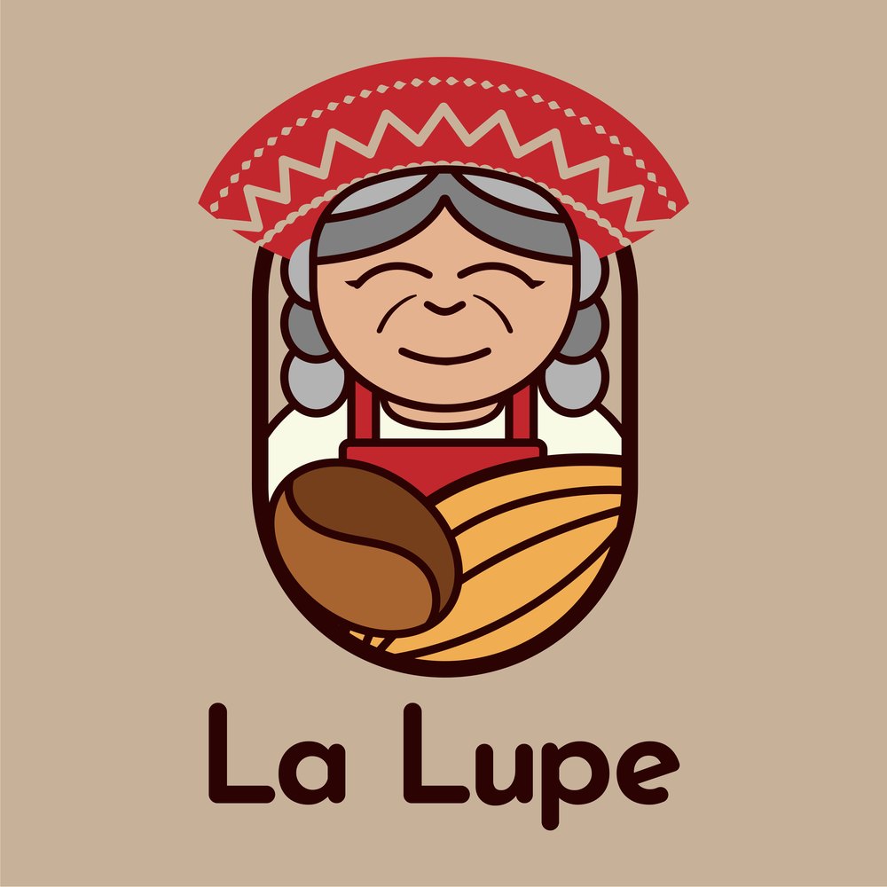 After the rebrand: the illustrated La Lupe abuela logo in full color