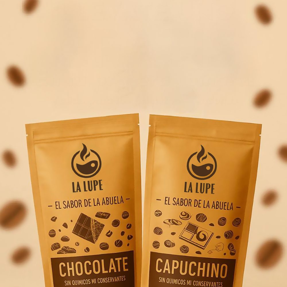 Before the rebrand: kraft pouches with a generic coffee cup stamp logo